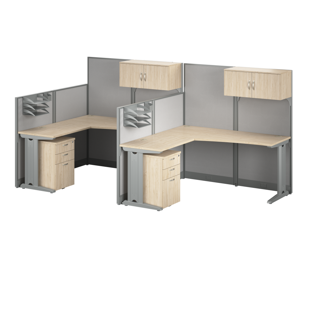 Office in an Hour 2 Person L Shaped Cubicle Desks with Storage, Drawers, and Organizers