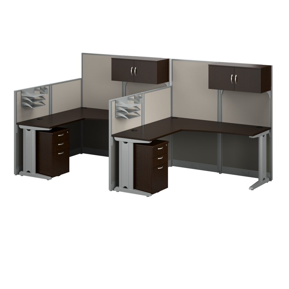 Office in an Hour 2 Person L Shaped Cubicle Desks with Storage, Drawers, and Organizers