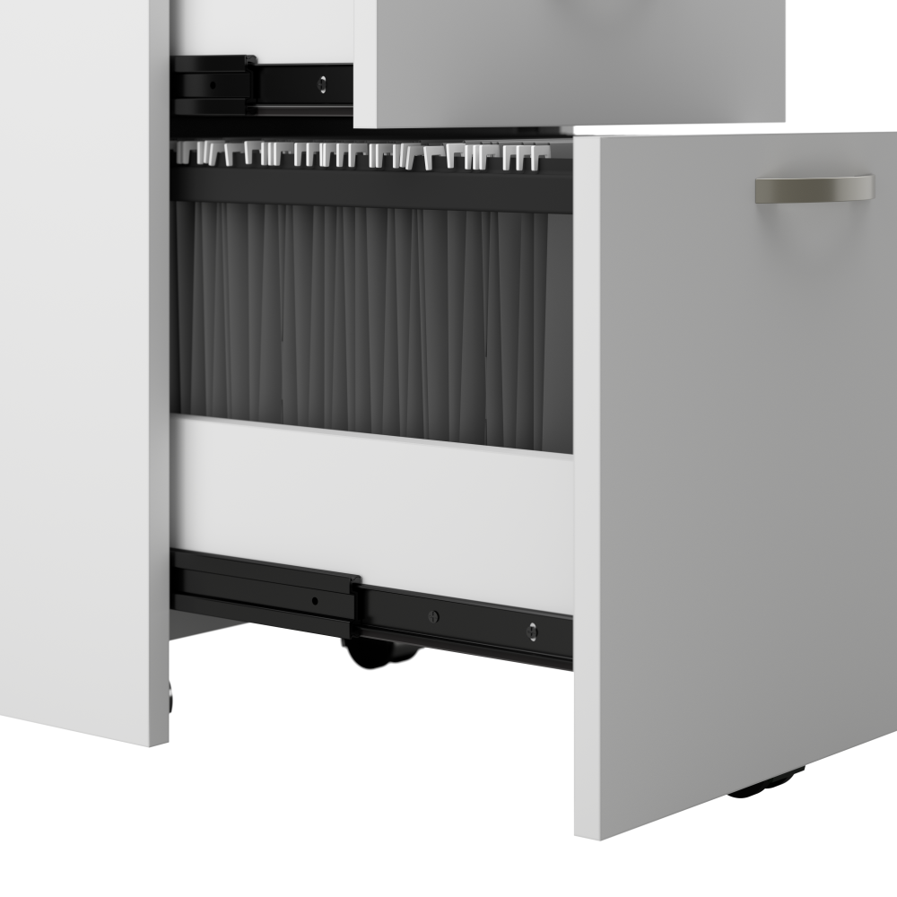 Office in an Hour 2 Person L Shaped Cubicle Desks with Storage, Drawers, and Organizers
