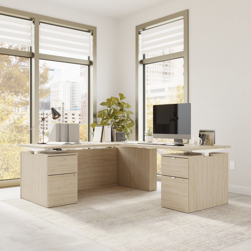 Stratus 72W x 78D Height Adjustable L Shaped Standing Desk with Drawers